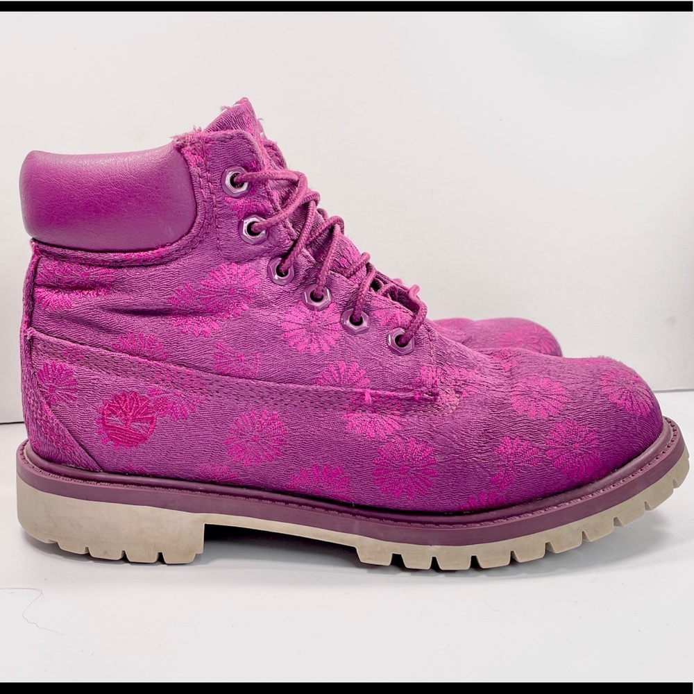 Pink and Purple Floral Timberland Boots Size 3.5